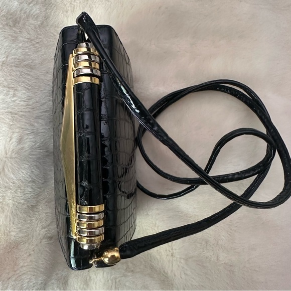 Vtg RODO M bag black patent croc mint condition Italy designer NWOT - Picture 10 of 14